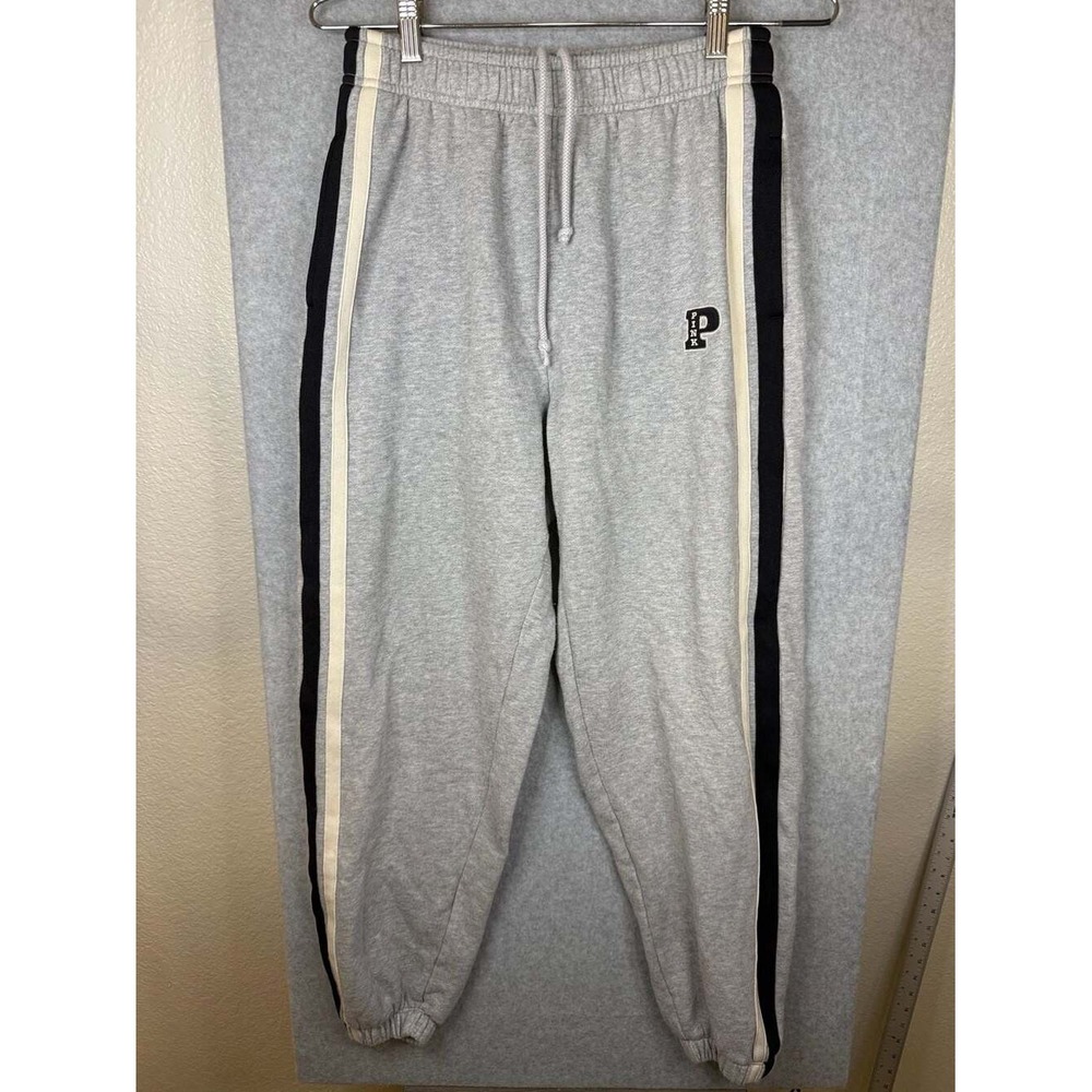 PINK Victoria's Secret Grey Fleece Joggers Sweatpants with Side Stripe